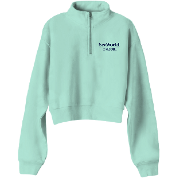 SeaWorld Rescue Navy Mint Junior 1-4 Zip Crop Fleece - SeaWorld