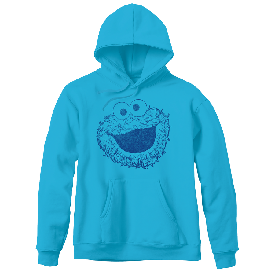 Sesame Street Big Face Cookie Monster Blue Adult Pullover Hoodie