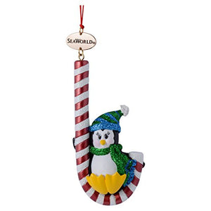 Penguin with Candy Cane Resin Ornament