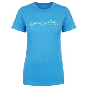 SeaWorld Neon Sign Turquoise Tee Adult