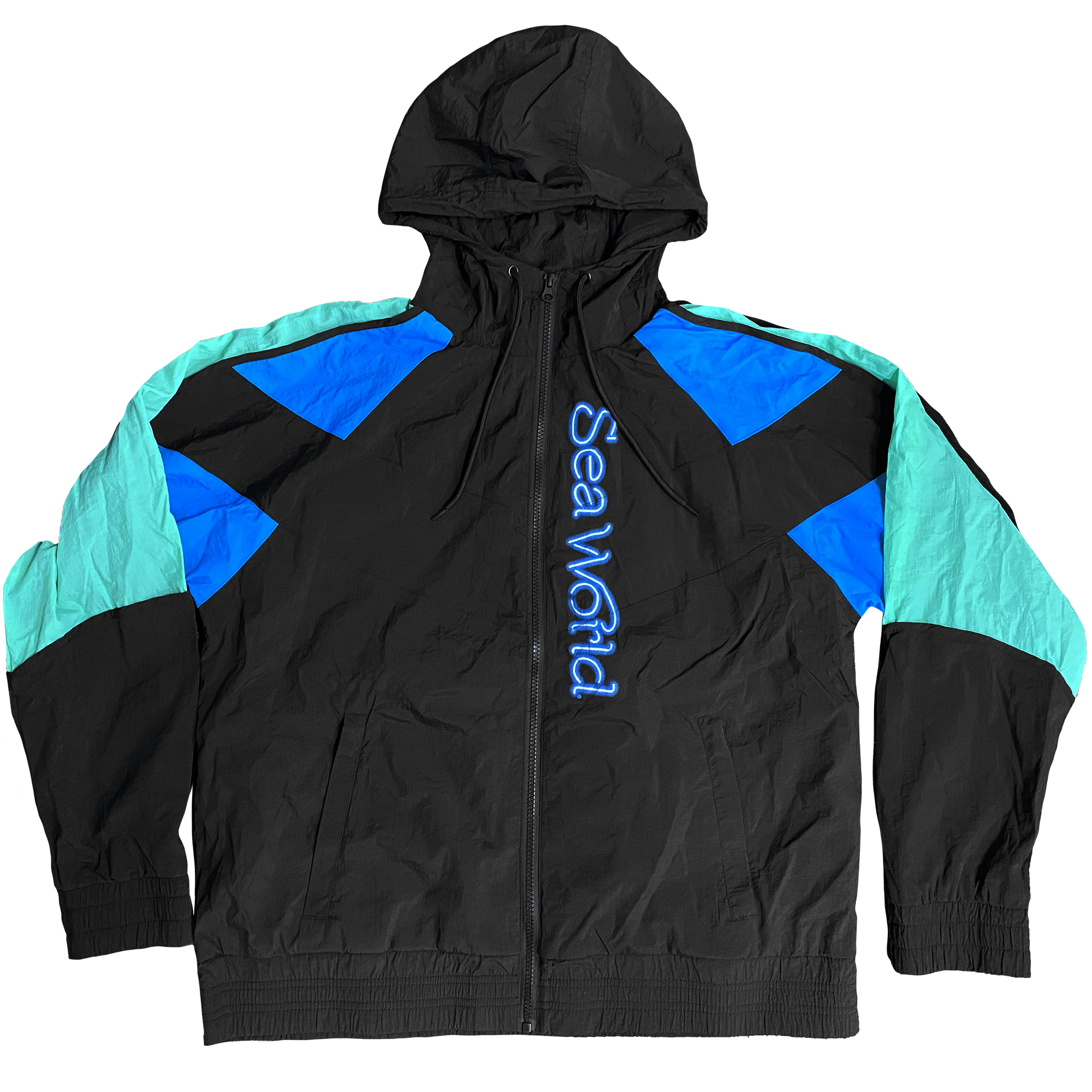 SeaWorld Neon Sign Black Windbreaker