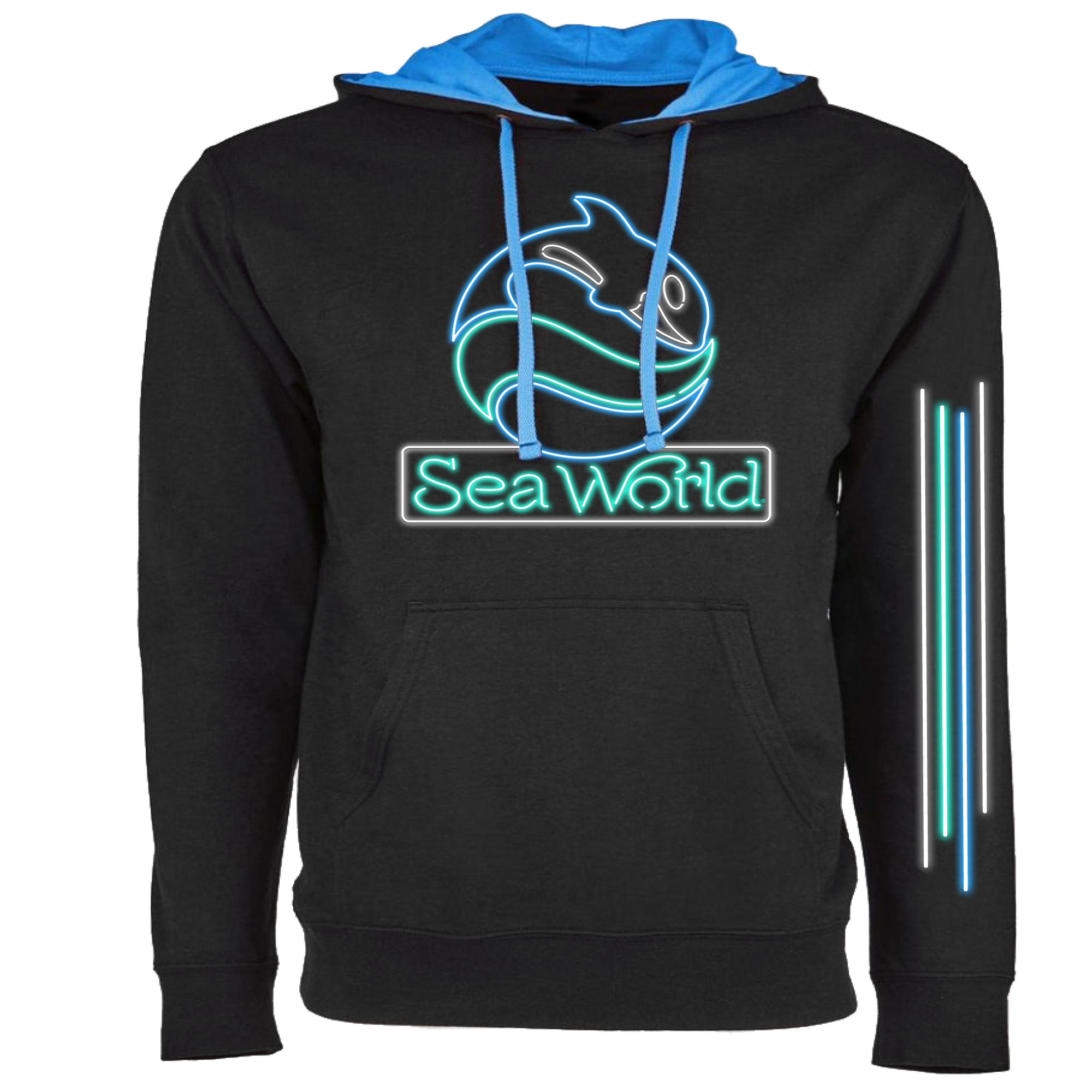 SeaWorld Neon Sign Black Pullover Hoodie Adult - SeaWorld Parks SeaWorld Neon Sign Black Pullover Hoodie Adult - SeaWorld Parks