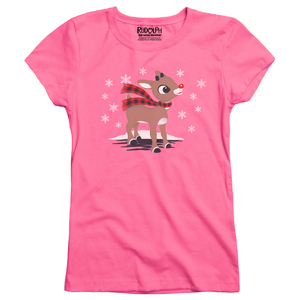 Rudolph the Red-Nosed Reindeer® Rudolph with Scarf Pink Youth Girl Tee