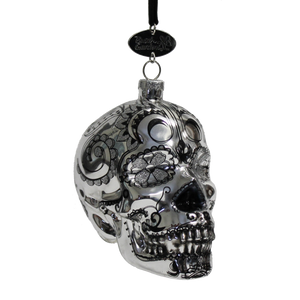 Howl-O-Scream Sugar Skull Blown Glass Ornament Silver