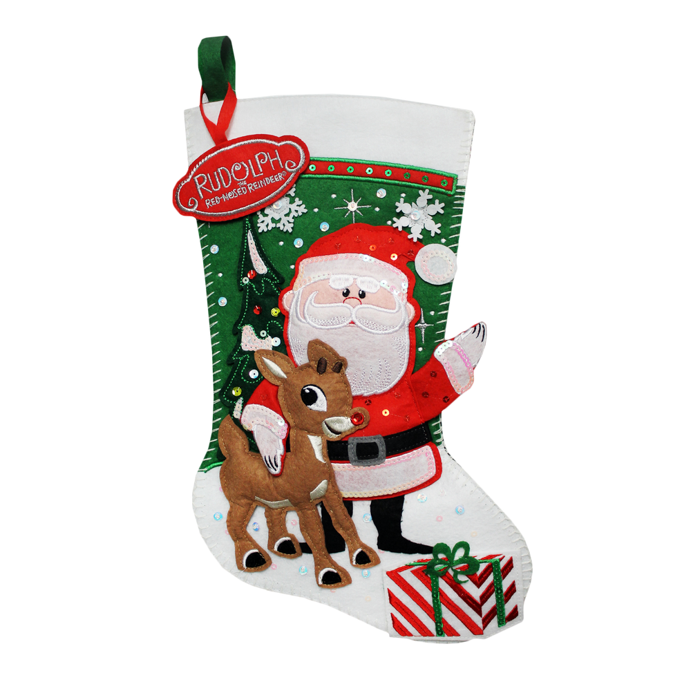 SeaWorld Rudolph the Red-Nosed Reindeer® Santa Red Green Felt Stocking ...